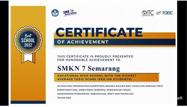 SMKN 7 Semarang Raih Kategori Terbaik Nasional TOEIC