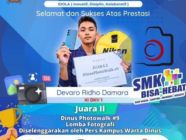 Siswa SMK Negeri 8 Semarang Raih Prestasi Juara 2 dalam Lomba Fotografi Dinus Walk 2024